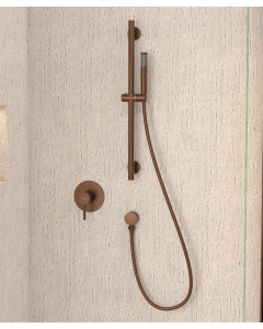 Mitigeur douche encastré avec ensemble barre et douchette or rose brossé de la collection Corbeau