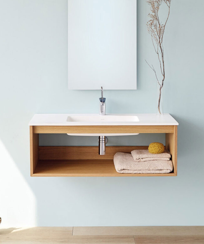 Meuble suspendu Uno wood avec plan-vasque Blanc