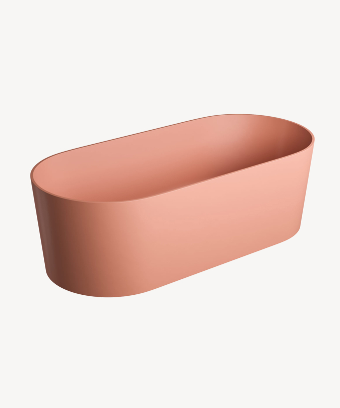 Baignoire îlot corail ovale en composite minéral avec une surface lisse et douce au toucher