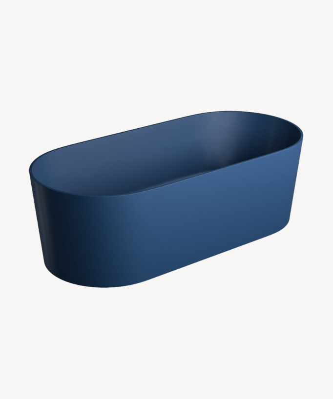 Baignoire îlot de couleur bleu au design minimaliste 