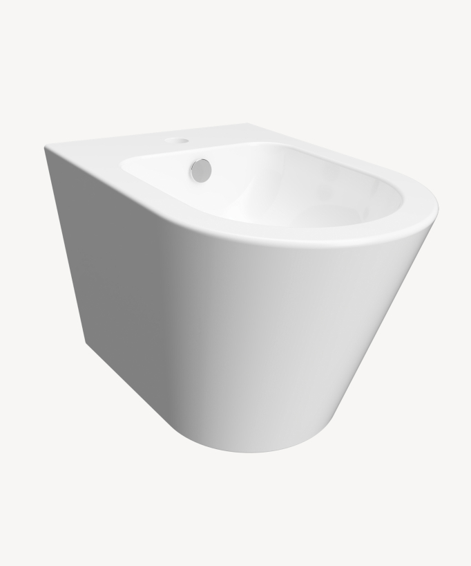 Bidet suspendu blanc brillant de chez Omnires avec trop plein et bonde incluse 