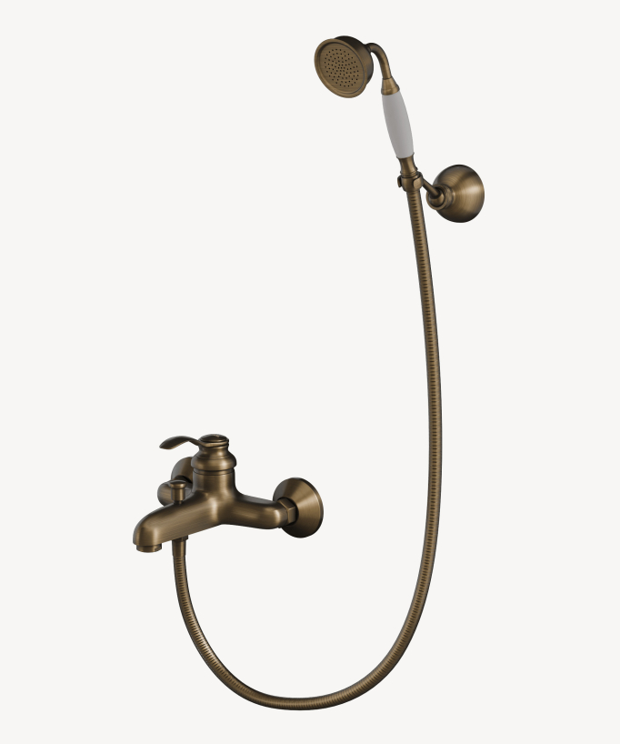 Robinet de douche et baignoire en laiton antique, fixation mural