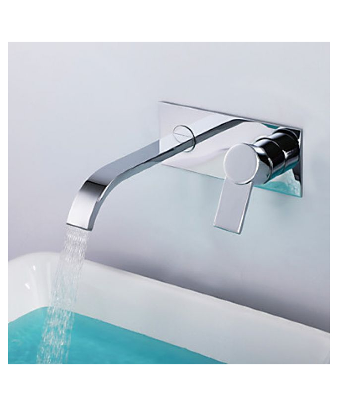 Robinet de lavabo mural à poignée unique, finition en chrome pour un style contemporain
