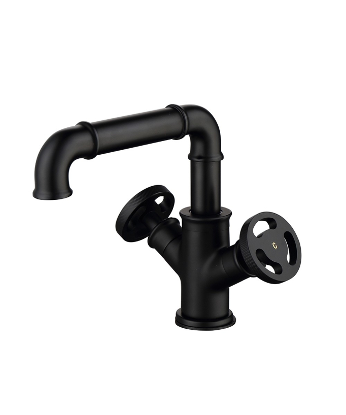 Robinet mélangeur lavabo style industriel Noir - Gemma