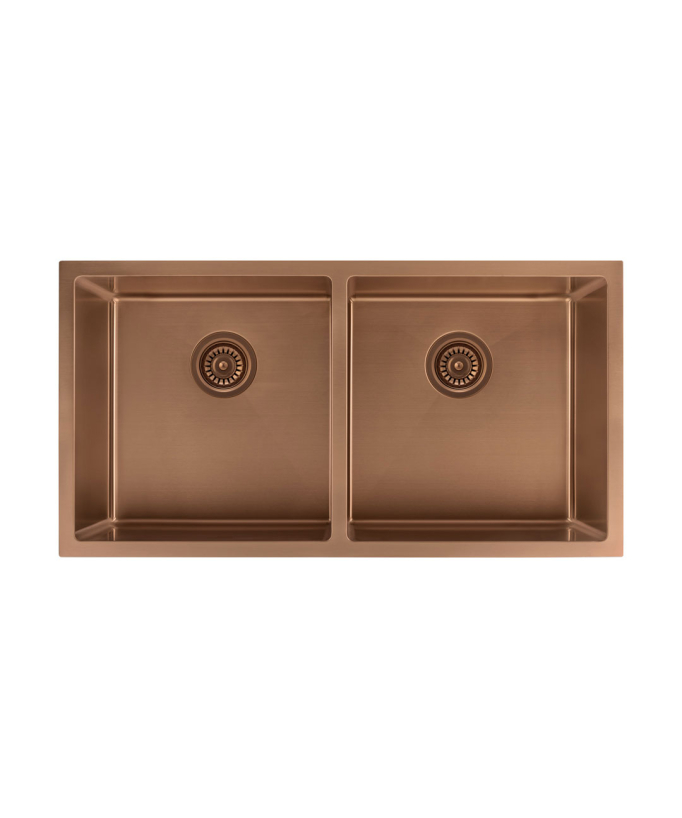 Évier de cuisine double  855 mm - cuivre brossé - Tilia