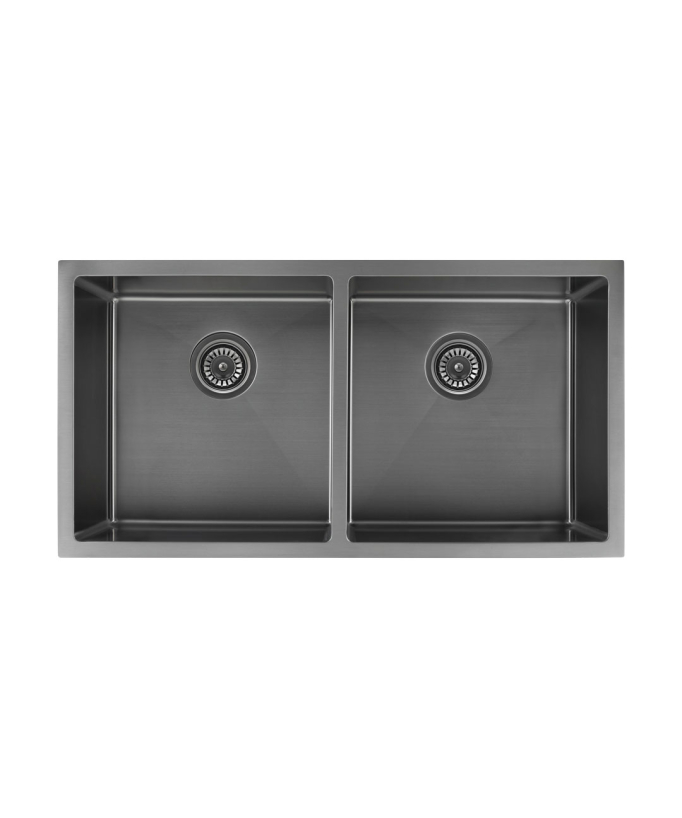 Évier de cuisine double 855 mm - gun métal brossé - Tilia