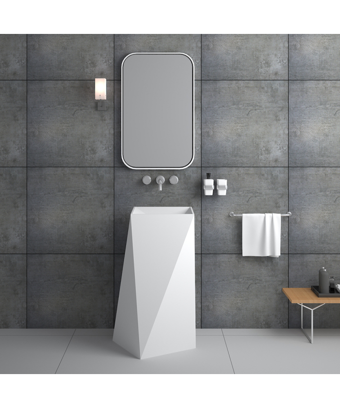 Lavabo totem carré à poser Blanc mat - Zanaga