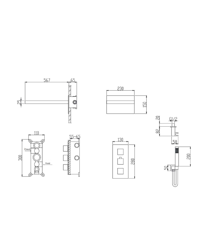 Composition de douche thermostatique Or rose brossé -  Sirius