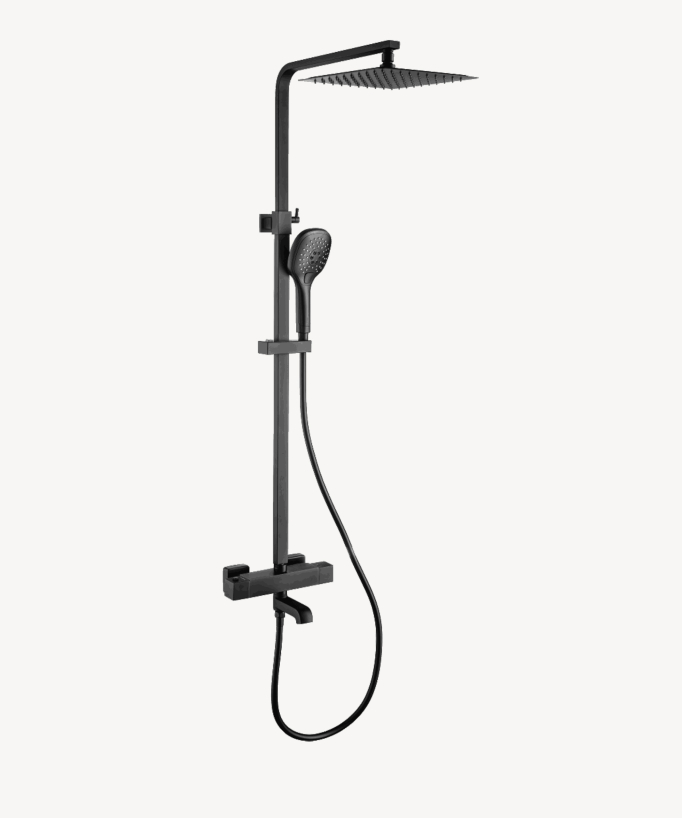 Colonne de douche & bain thermostatique, carrée Noir - Grosa
