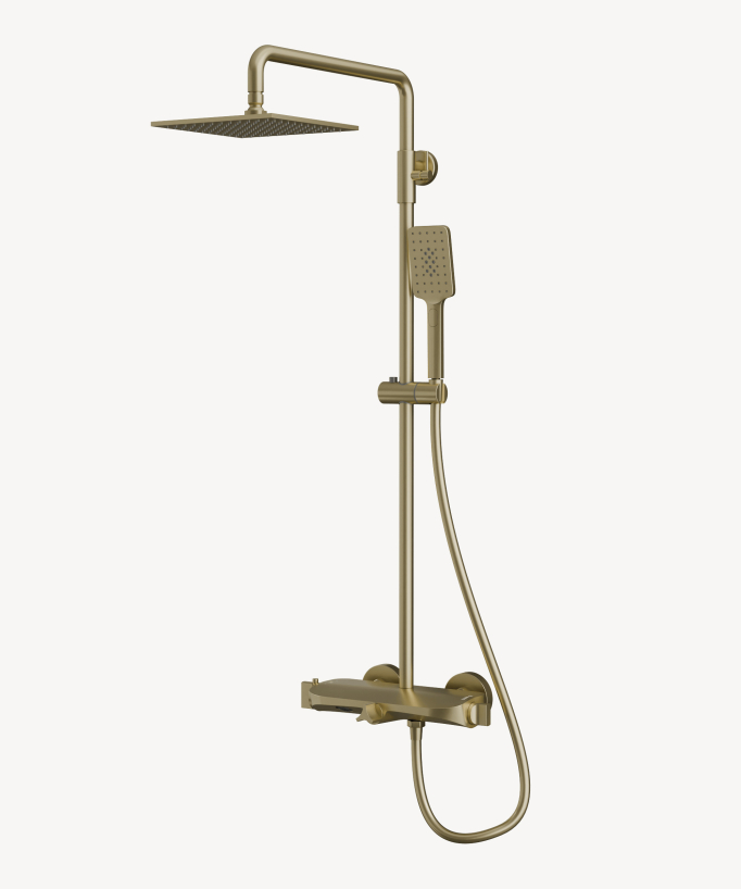 Colonne de douche et bain thermostatique doré brossé




