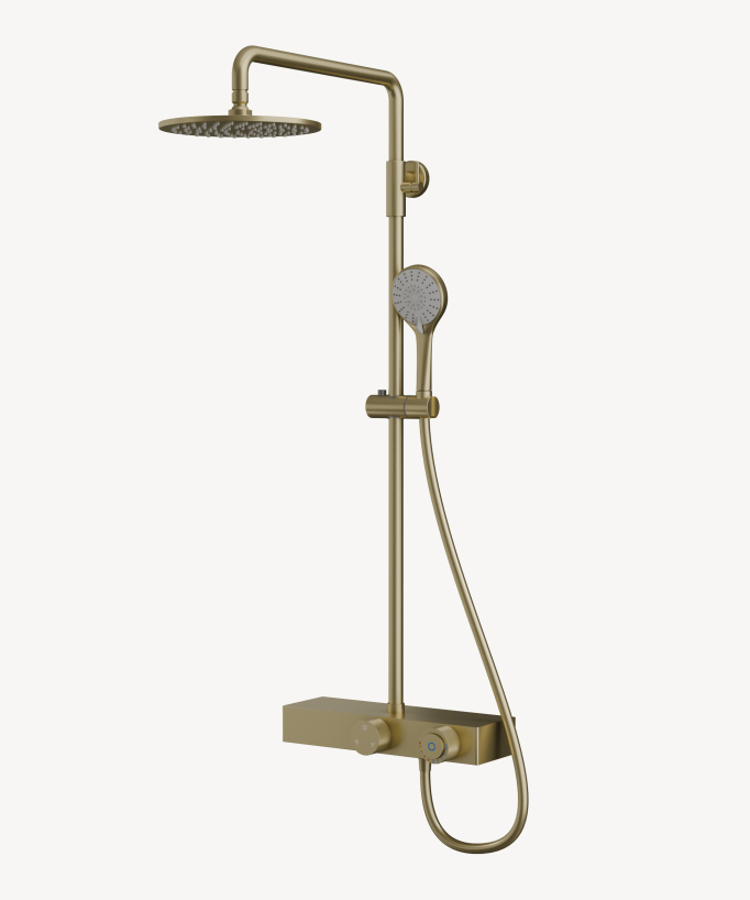 Colonne de douche moderne avec tablette Doré brossé sans réglage de débit - Tabarca
