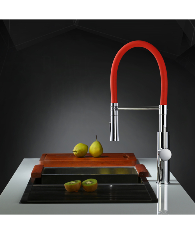 Mitigeur de cuisine haut Chromé & rouge