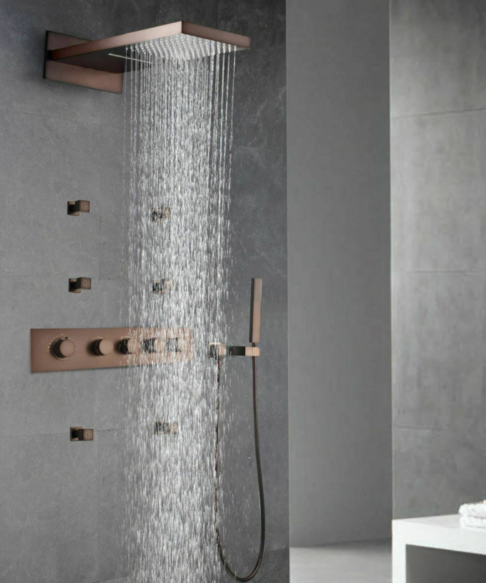 Composition mitigeur de douche thermostatique encastrée cuivré - Celaya