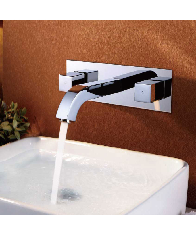 Robinet mitigeur de lavabo à montage mural bec long finition chromé