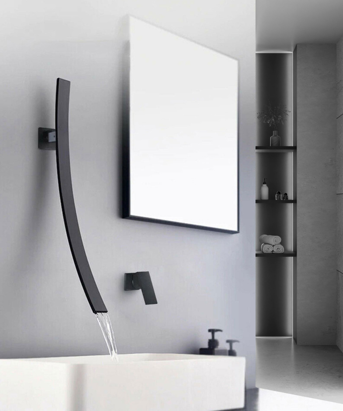 Mitigeur lavabo mural original Noir avec poignée indépendante