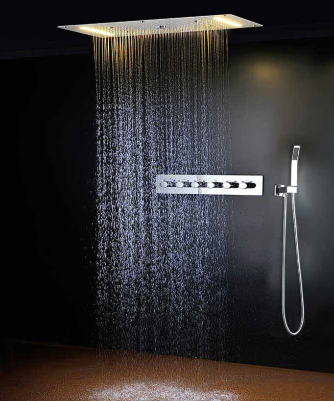 Composition de douche thermostatique multi jets ciel de pluie - 70x38 cm