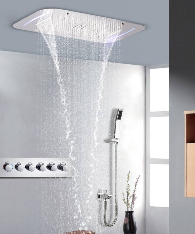 Composition de douche thermostatique avec chromotherapie- ciel de pluie - 71x43 cm
