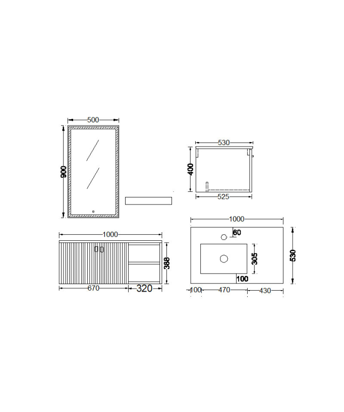 Meuble de salle de bain Gris Bombay - 100 cm