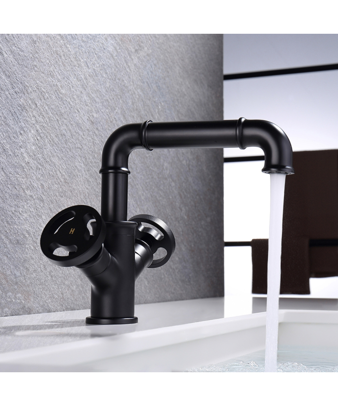 Robinet mélangeur lavabo style industriel Noir - Gemma