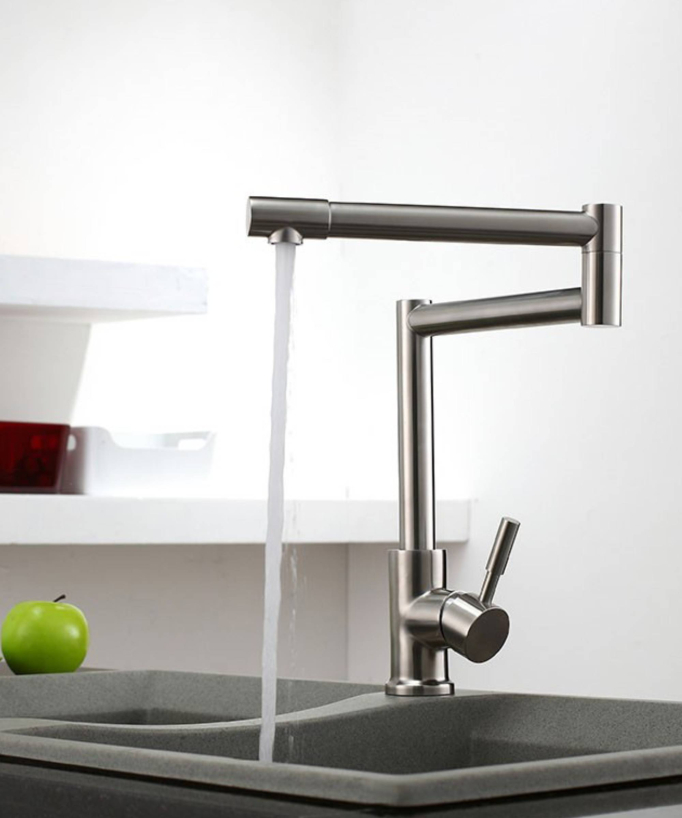 Robinet de cuisine à bec supérieur orientable nickel brossé