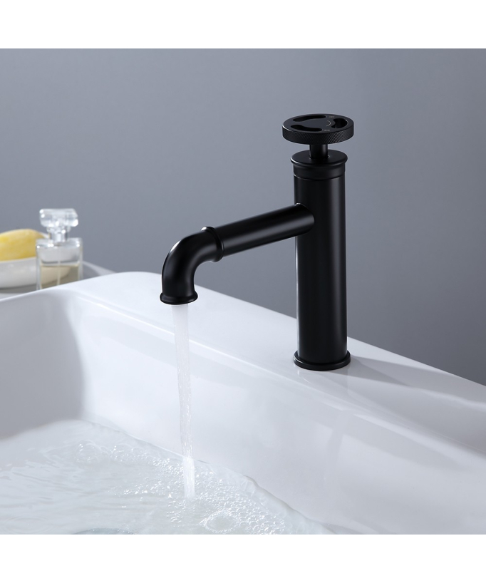 Mitigeur lavabo de salle de bain de style industriel avec poignée ronde