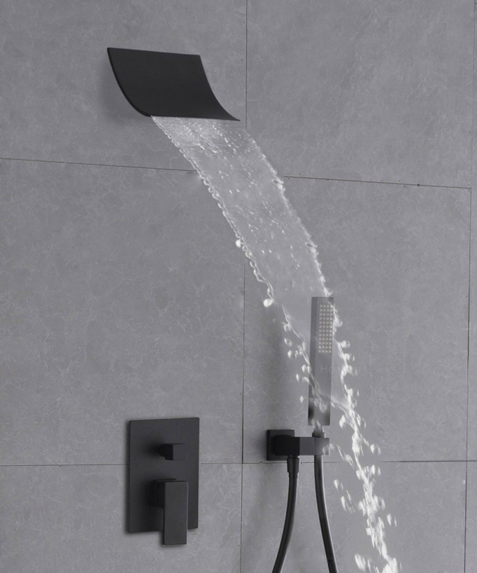 Cascade pomme de douche et système de douche à main noir solide 