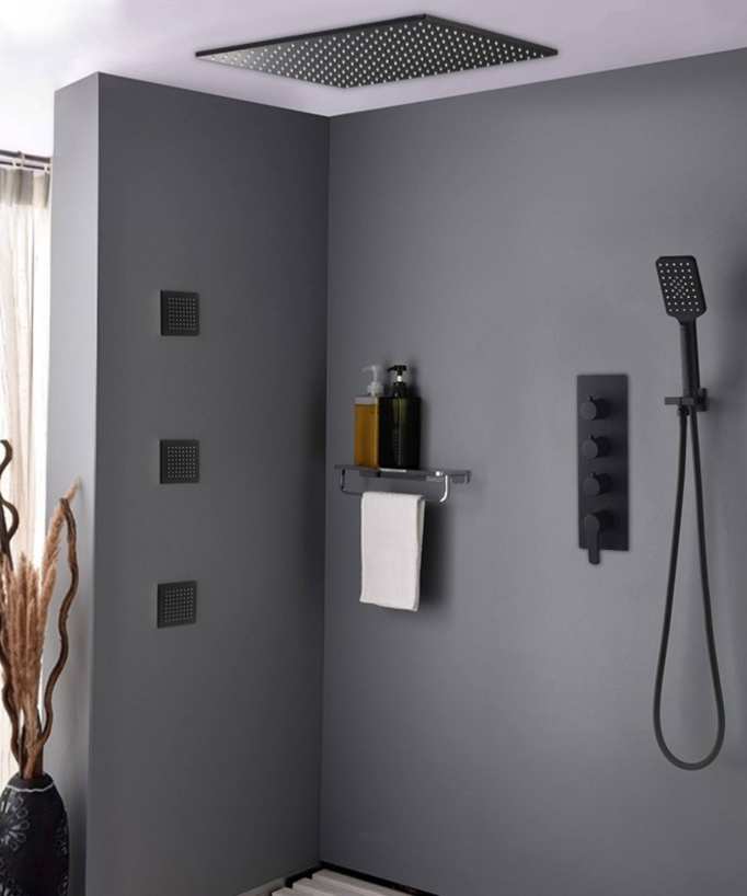 Pack de douche encastré au plafond standard 500 mm - Noir