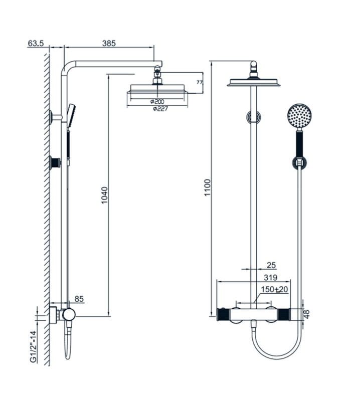 Colonne de douche thermostatique Doré brossé - Hera