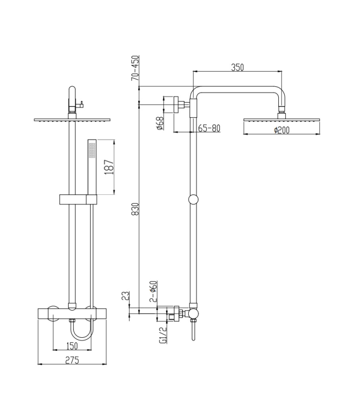 Colonne de douche ronde thermostatique Doré brossé - Corbeau