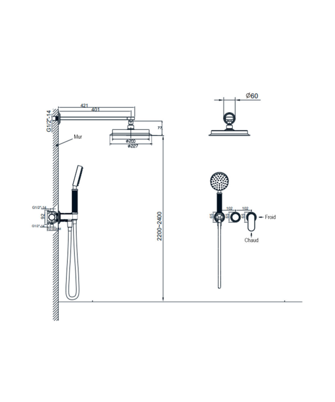 Pack douche encastré Doré Brossé - Hera