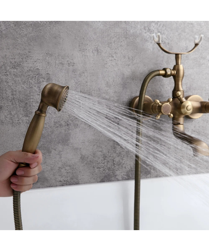 Robinet de douche et baignoire style antique avec double poignée en croix