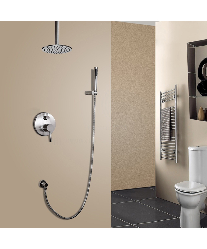 Douche thermostatique nickel brossé douchette en laiton massif avec support mural 200 mm