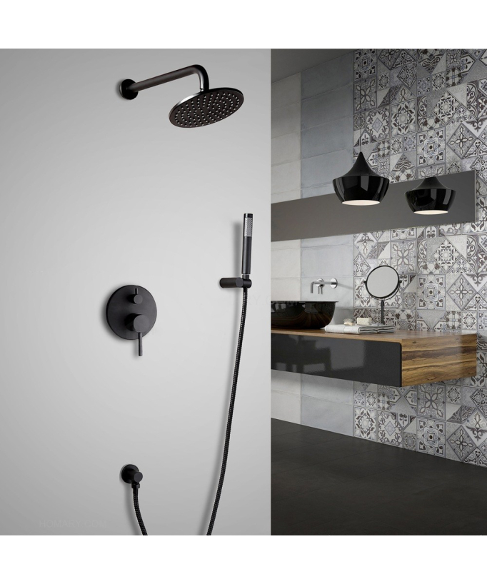 Ensemble de douche mural moderne en laiton massif en noir 