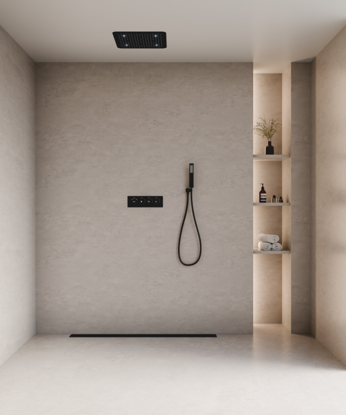 Composition de douche thermostatique encastré plafond à LED