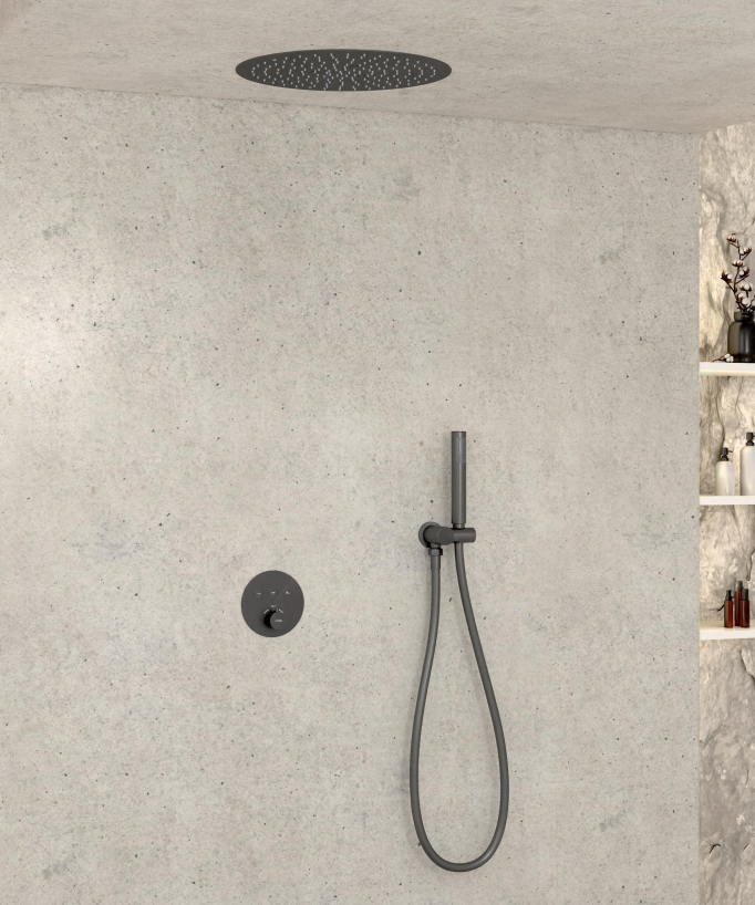 Pack douche thermostatique avec pommeau encastré ronde