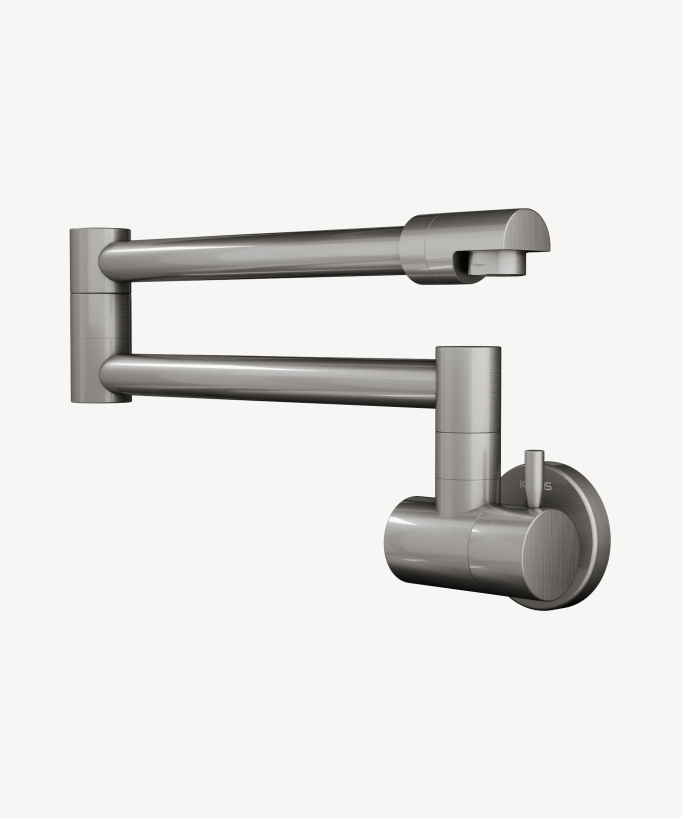 Robinet cuisine rétractable mural et double articulation pivotante eau froide