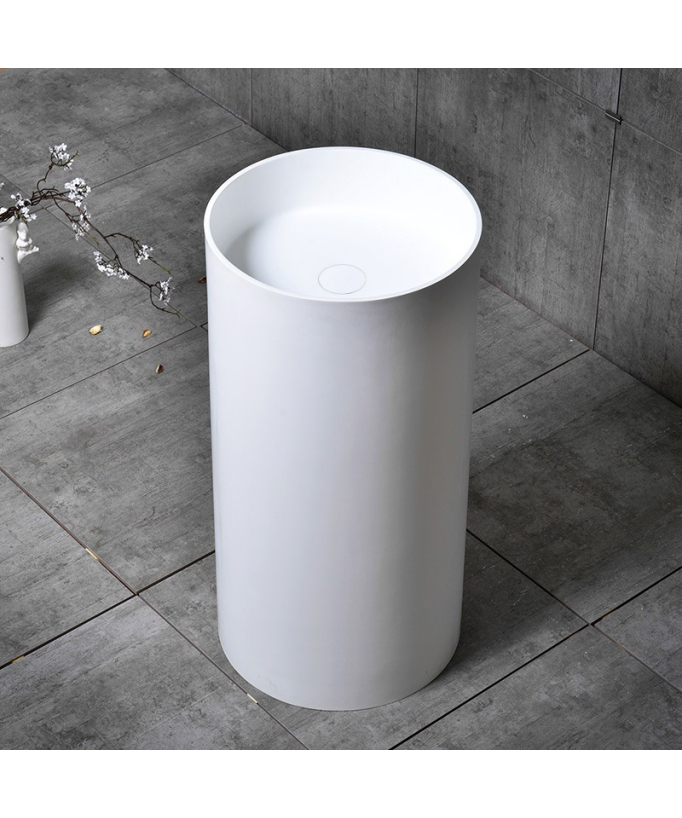 Vasque piédestal ronde sophistiquée en résine blanche mate ou brillante